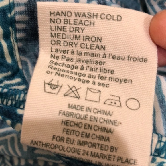 Anthropologie TINY Palms Mini Dress Size Small Teal Blue Cream Ikat - Picture 9 of 11